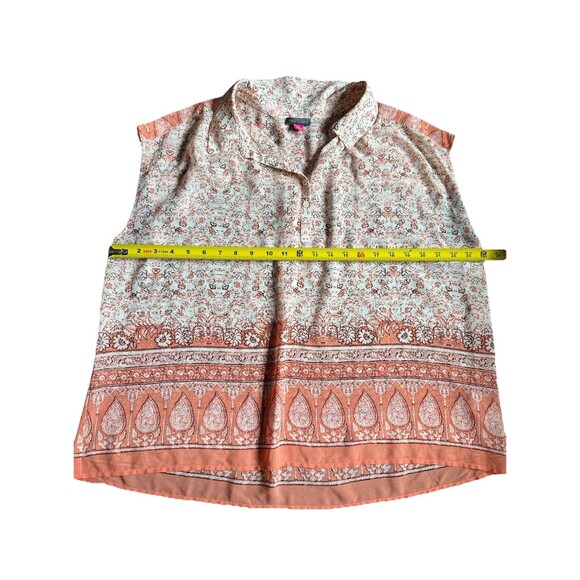 Vince Camuto Women’s Shirt Sleeveless Top Plus 1x Peach White Flowy Collar EUC - Picture 4 of 4